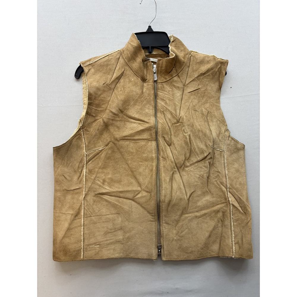 Michael Michael Kors Tan Suede Shearling Full Zip Vest XL Womens Hip Length